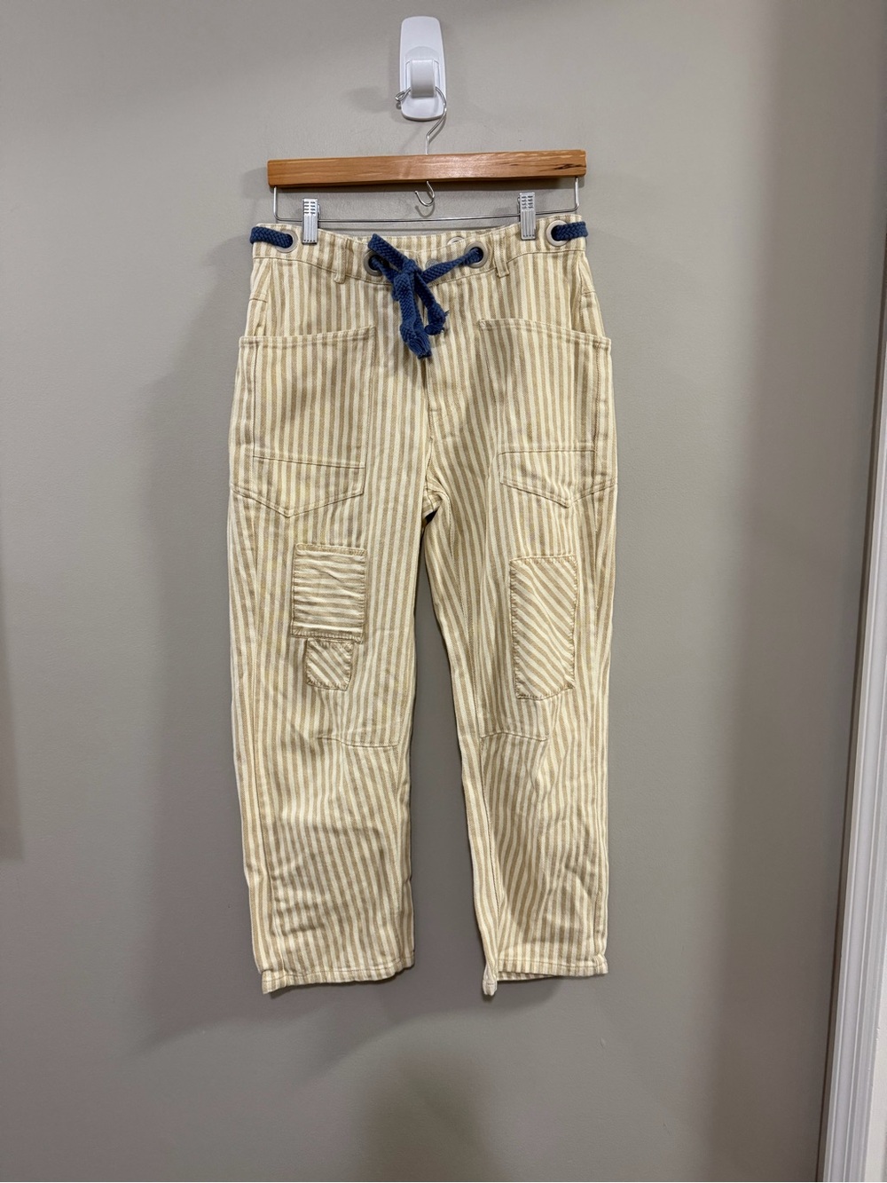 Striped Cream Utility Drawstring Women's Jeans.  Size XS